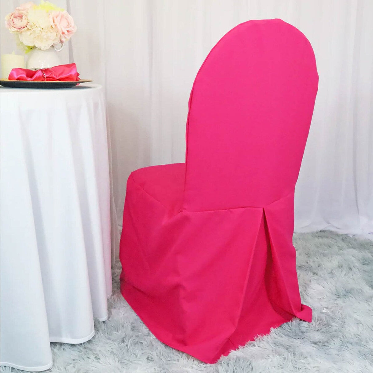 1 Piece Fuchsia Banquet Chair Cover Polyester Seat Slipcover for Events