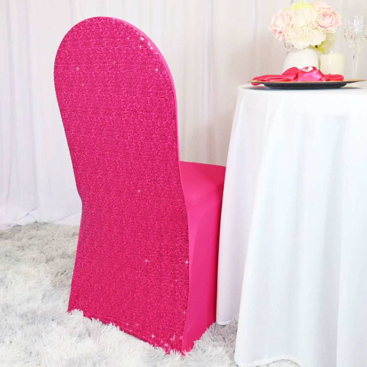 1 Piece Fuchsia Sequin Spandex Banquet Chair Cover for Glamorous Event Seating