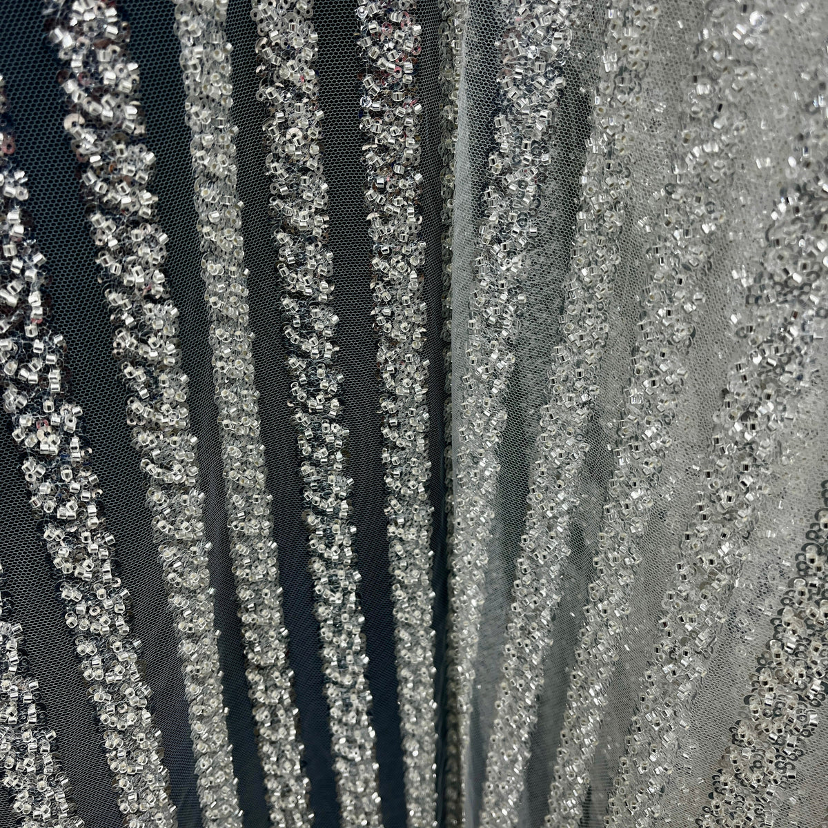 1 Yard Elegant Beaded Lace Fabric Embroidered on 100% Polyester Mesh – GD-02HB