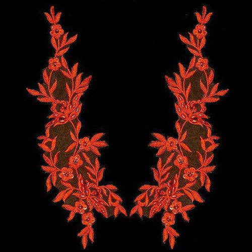 1 Yard Beaded Floral Lace Applique Embroidered on 100% Polyester Organza 10" x 2.5" Each Side