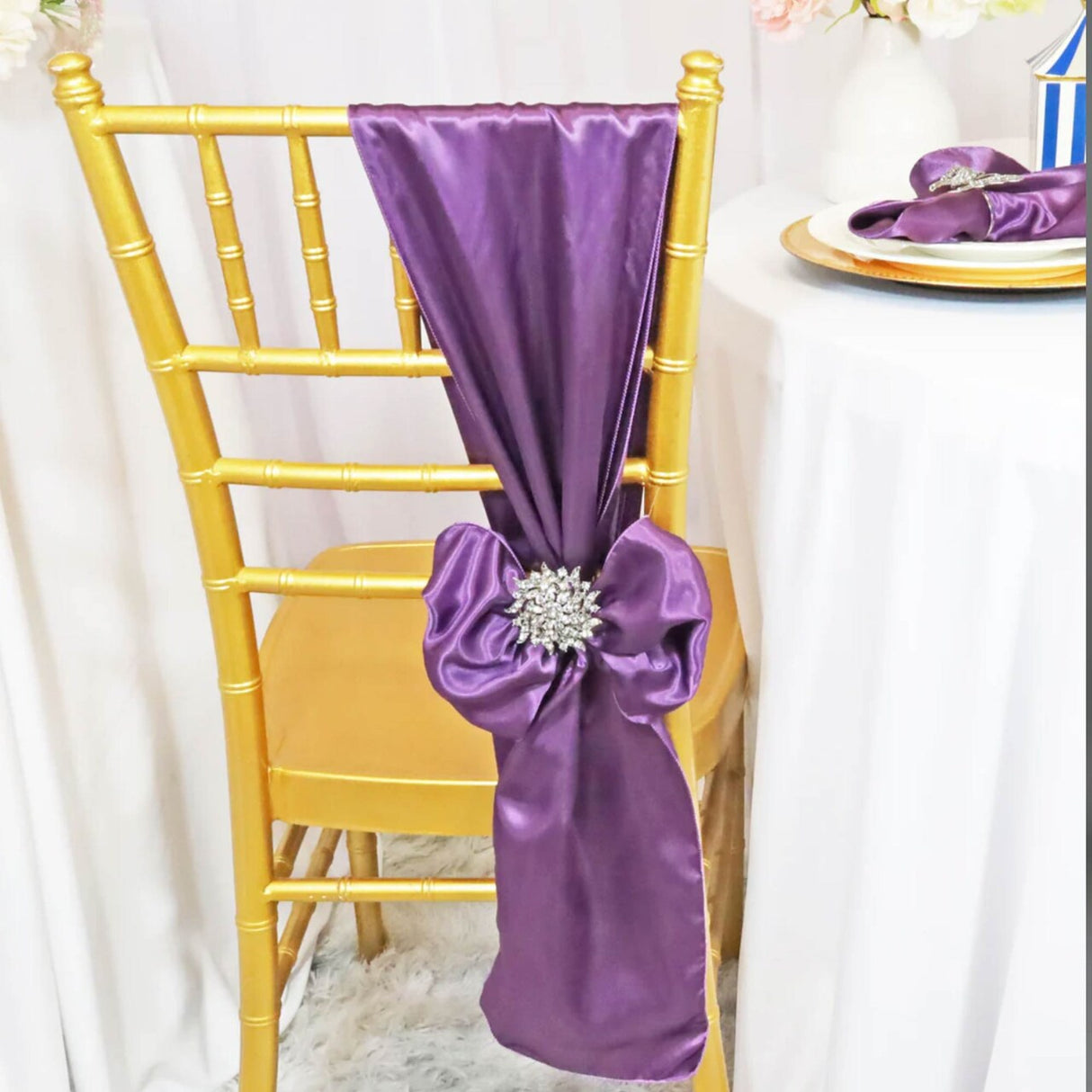 10 Pieces Wisteria Satin Chair Bands, 8"x108" Smooth Elegant Event Sashes
