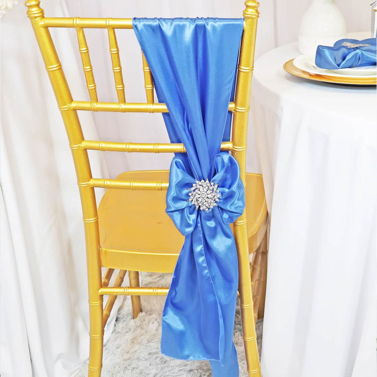 10 Pieces Periwinkle or Cornflower Satin Fabric Chair Decorations, 8"x108" Stylish Bands