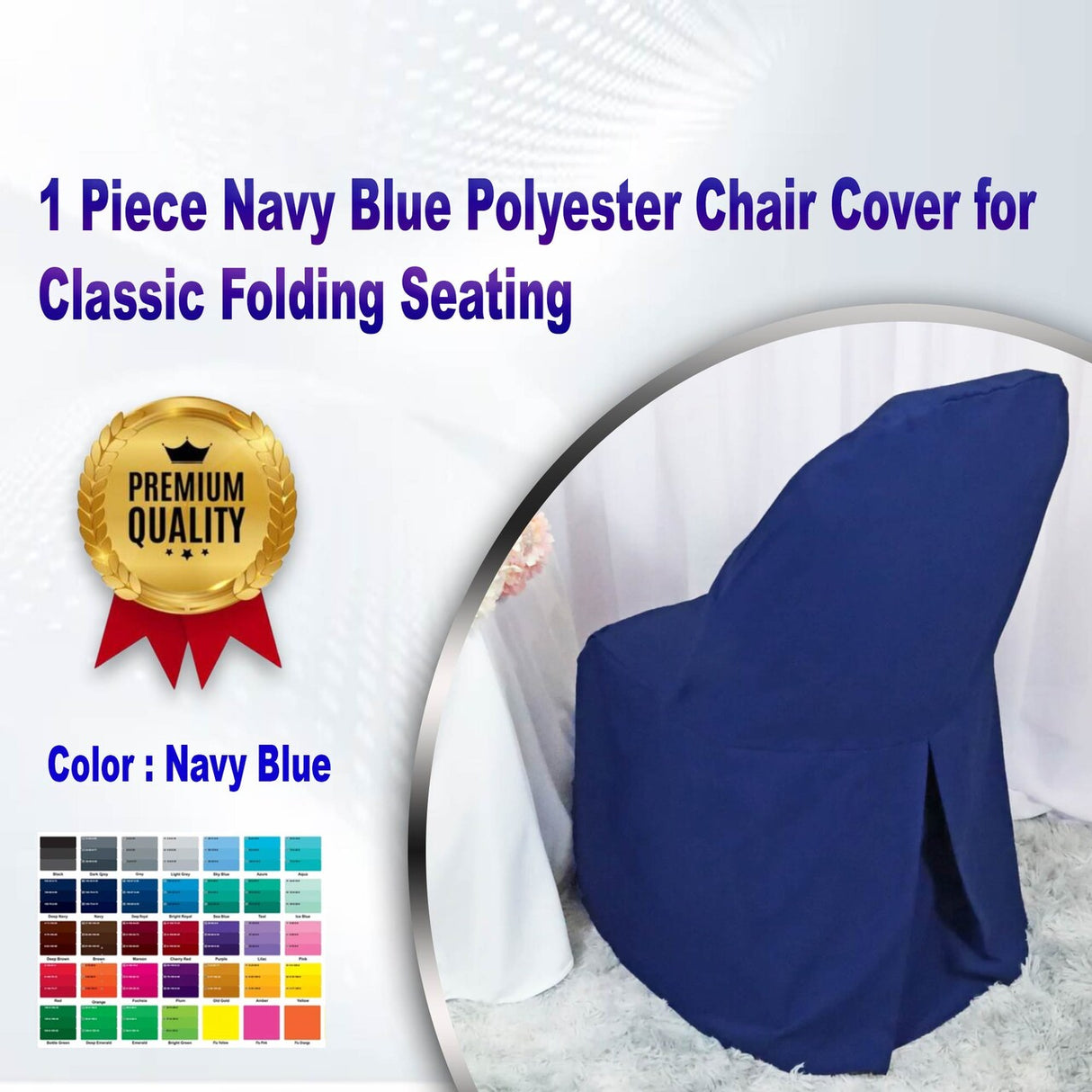 1 Piece Navy Blue Polyester Chair Cover for Classic Folding Seating