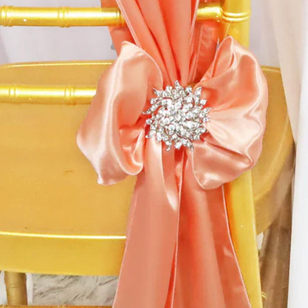 10 Pieces Apricot Peach Satin Chair Sashes 8"x108" Elegant Wedding Decor