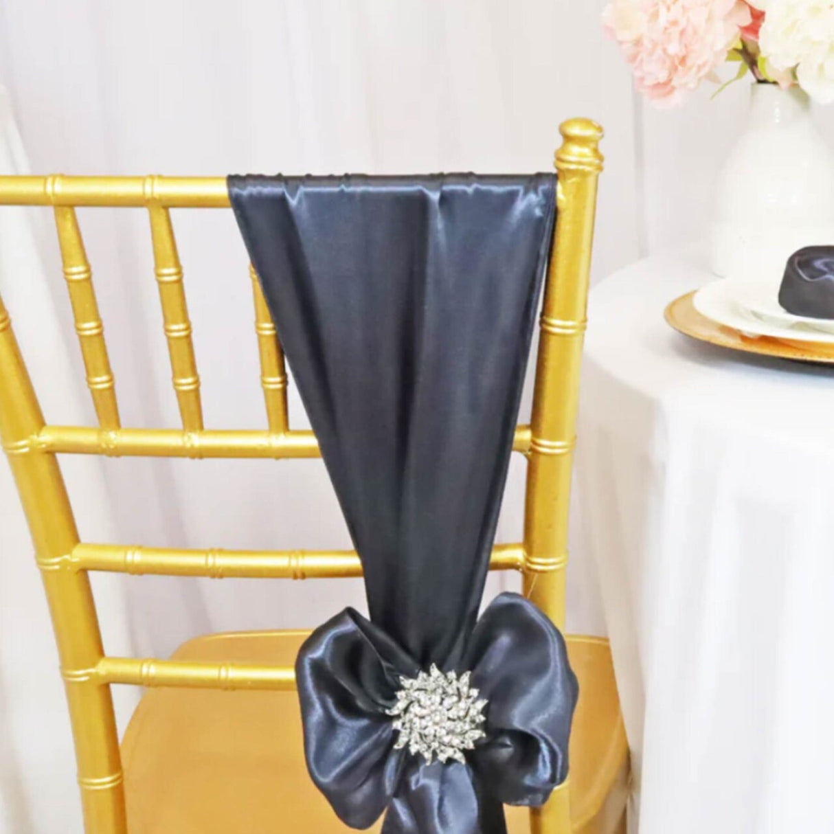 10 Pieces Pewter Or Charcoal Satin Chair Bands, 8"x108" Elegant Event Wraps