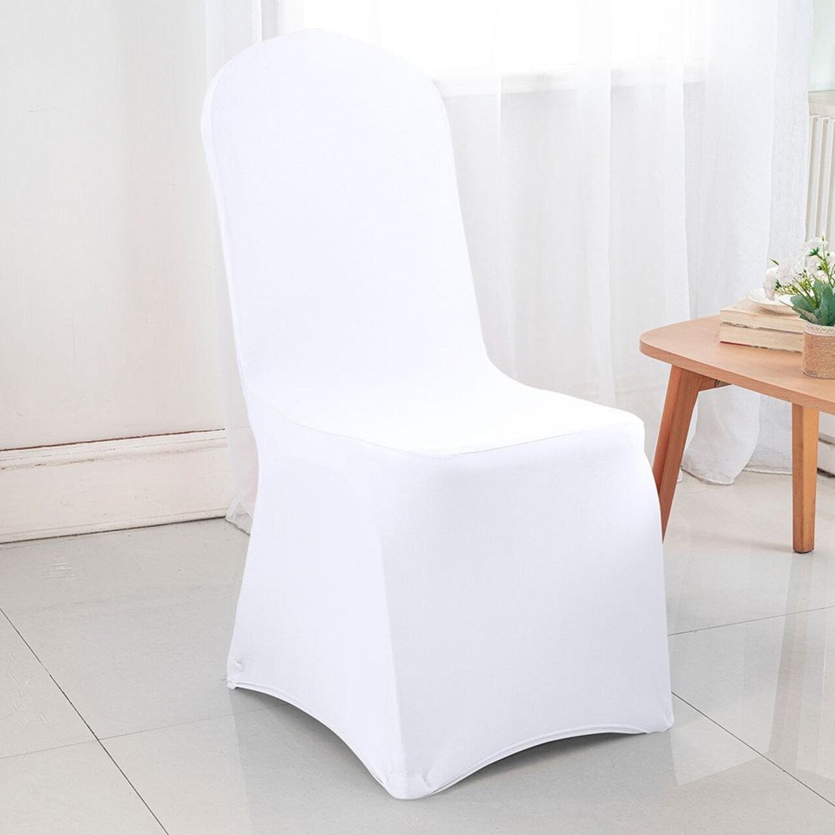 White Spandex Banquet Chair Cover with Stretch Fit for Weddings and Events