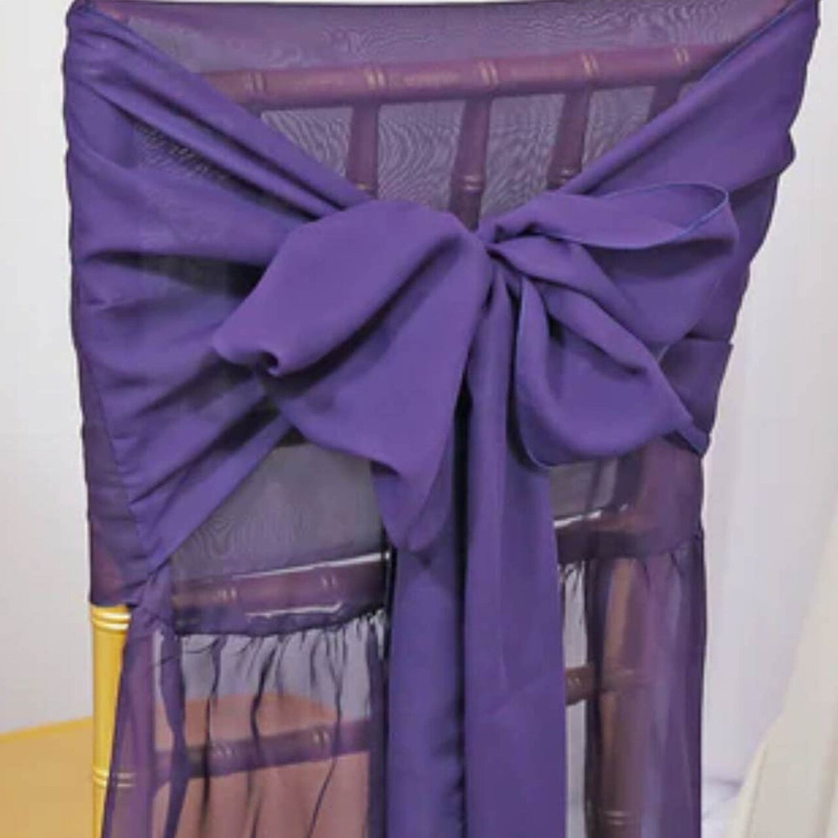 1 Piece Eggplant Sheer Chiffon Chair Back Scarf for Chiavari Flowy Elegance with Sash
