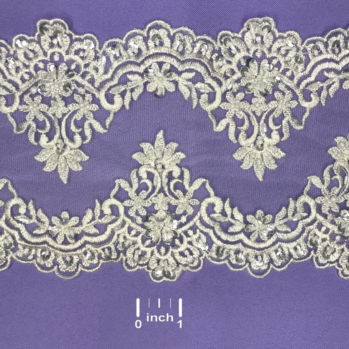 1 Yard Beaded Double Sided Lace Trimming Embroidered on 100% Polyester Net Mesh 6″ Wide