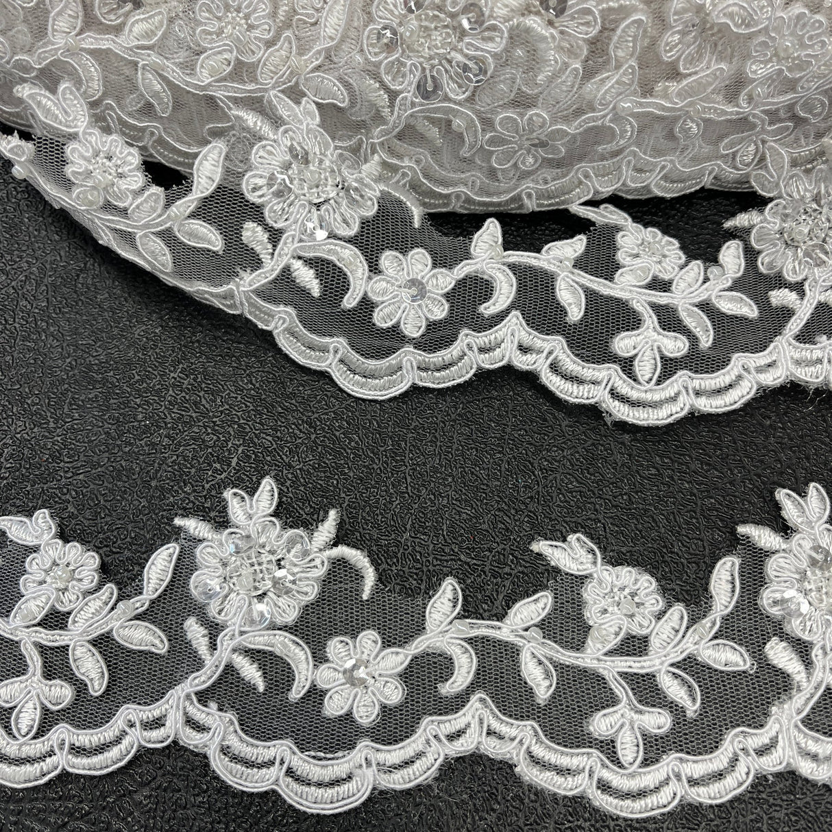 1 Yard Elegant Beaded and Corded Lace Trimming Embroidered on Polyester for Dresses 2.75 Inch Width