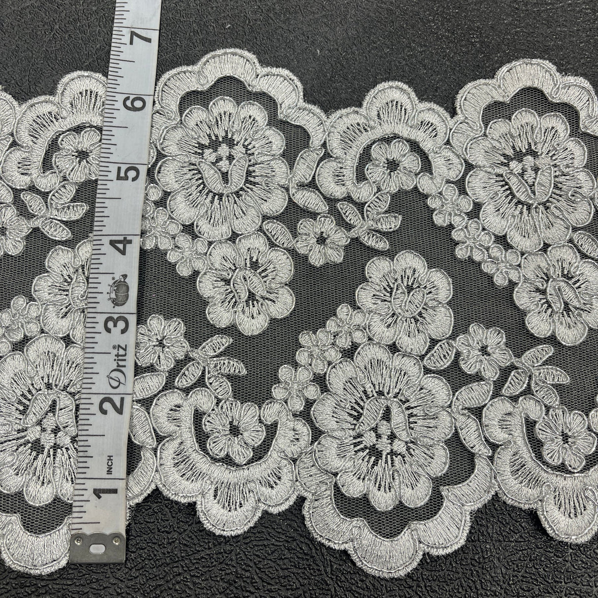 1 Yard Corded Double Sided Lace Trimming Embroidered on 100% Polyester Net Mesh 6.5" Wide