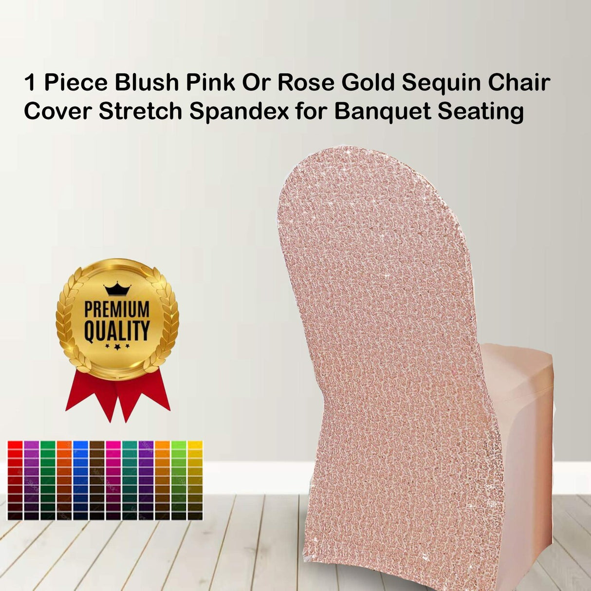 1 Piece Blush Pink and Rose Gold Sequin Chair Cover Stretch Spandex for Banquet Seating