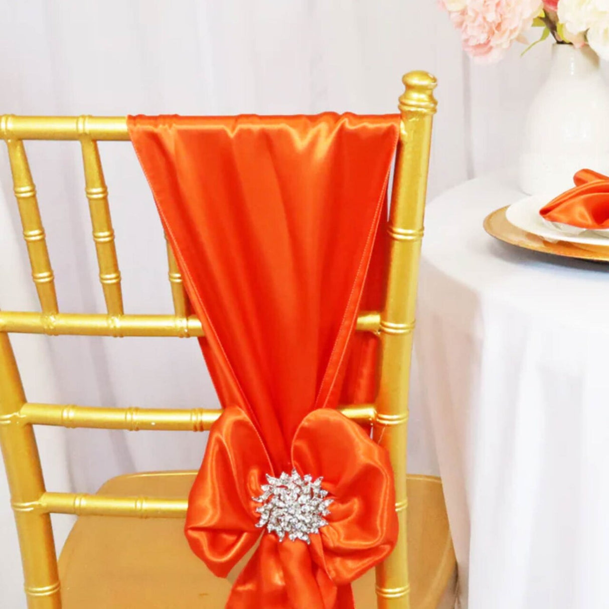 10 Pieces Orange Smooth Satin Chair Sashes, 8"x108" Decorative Accents