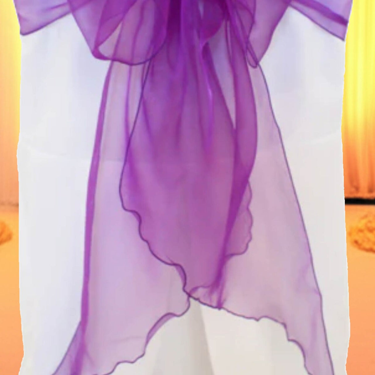 10 Pieces Angle End Organza Chair Sashes 12 by 116 inches Purple