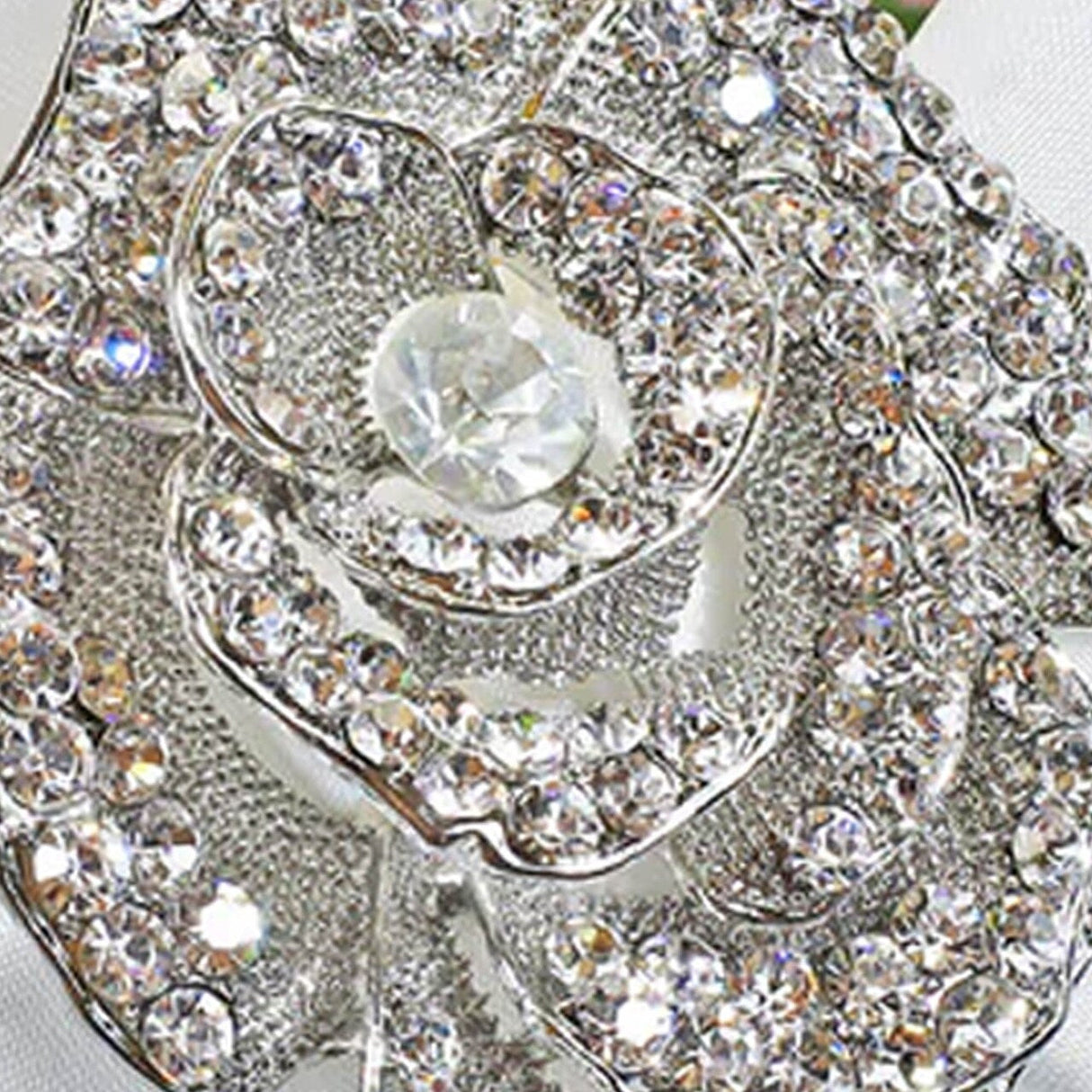 1 Piece Rose Rhinestone Chair Sash Buckle Silver Metal Accent 2 Inch Width