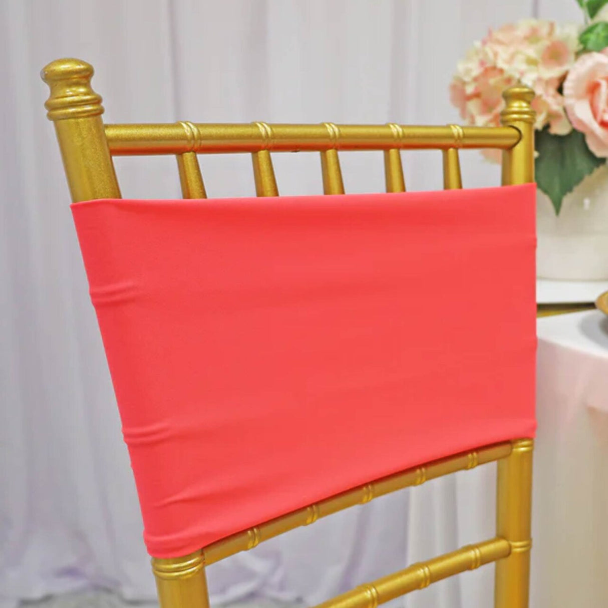 10 Pieces Coral Stretch Spandex Chair Bands for Banquet Chairs 7 x 13 Inches
