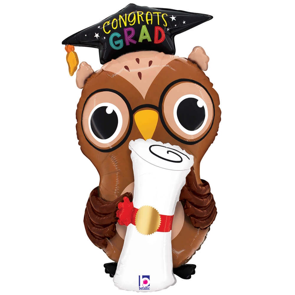 Betallic 30 Inch Congrats Grad Owl Diploma Foil Balloon for Graduation Party Decoration