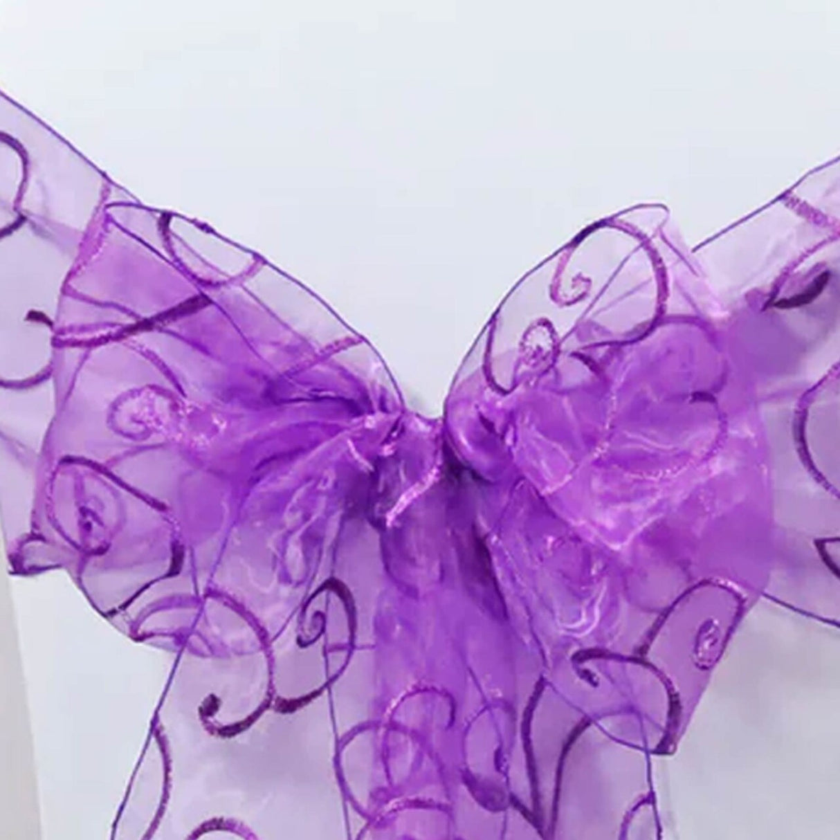 10 Pieces Purple Embroidered Organza Chair Sashes 8"x108" Elegant Event Chair Accessories