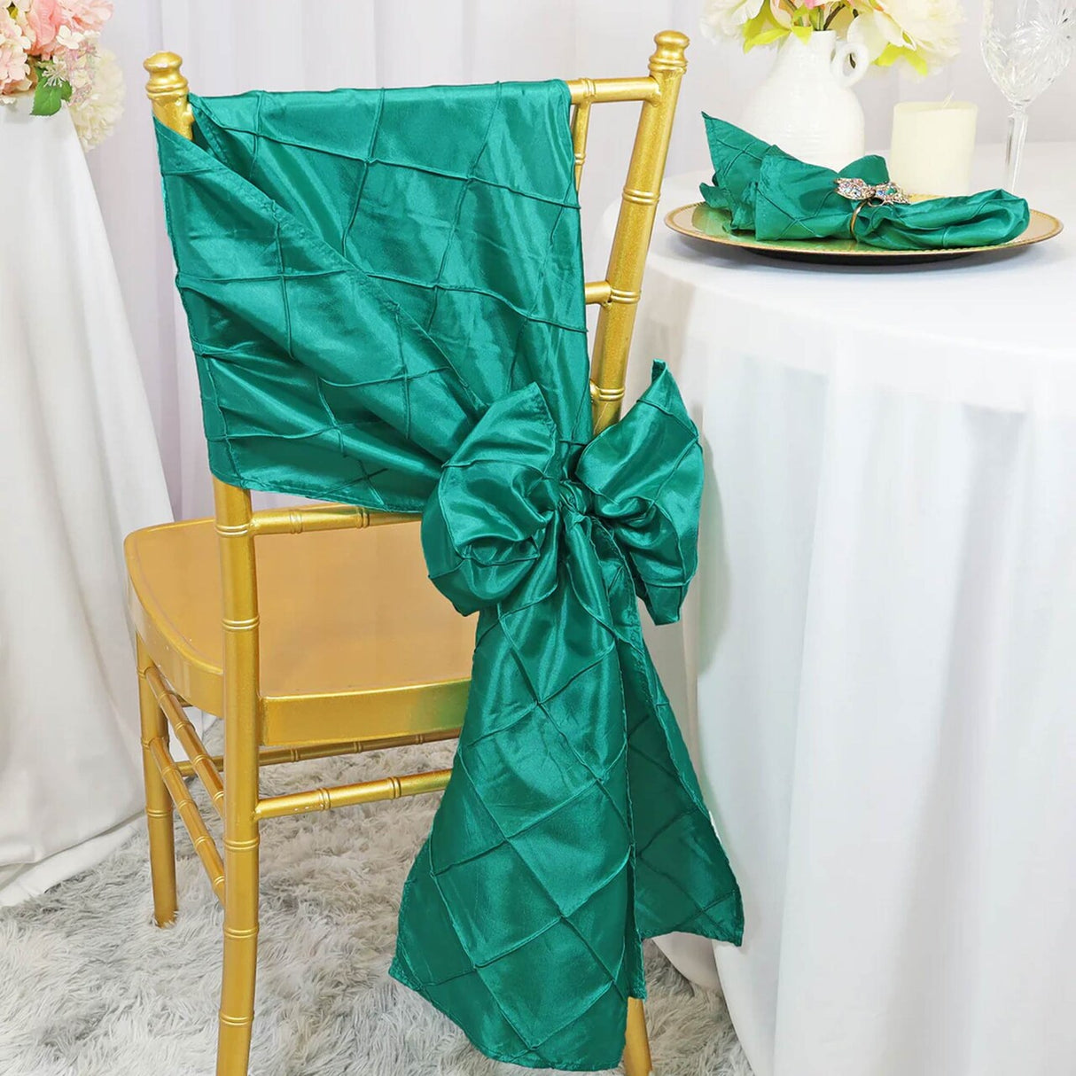10 Pieces Luxurious Jade Pintuck Taffeta Chair Sashes 9.5 x 108 Inches