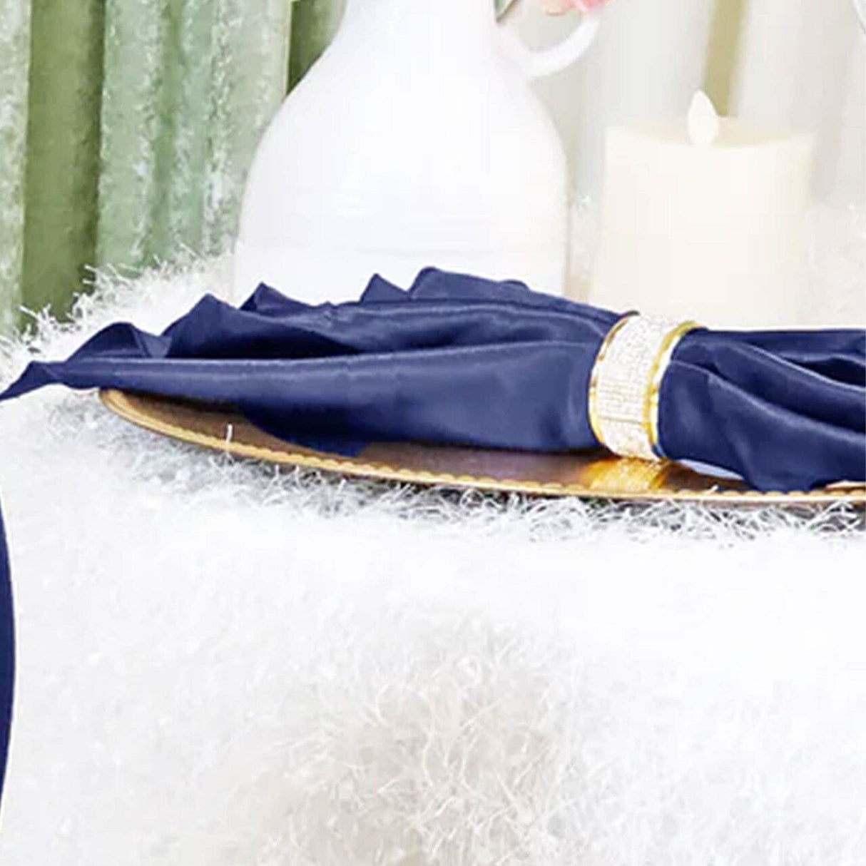 10 Pieces Navy Blue Ruffled Spandex Chair Bands for Elegant Event Seating 8x13 inches