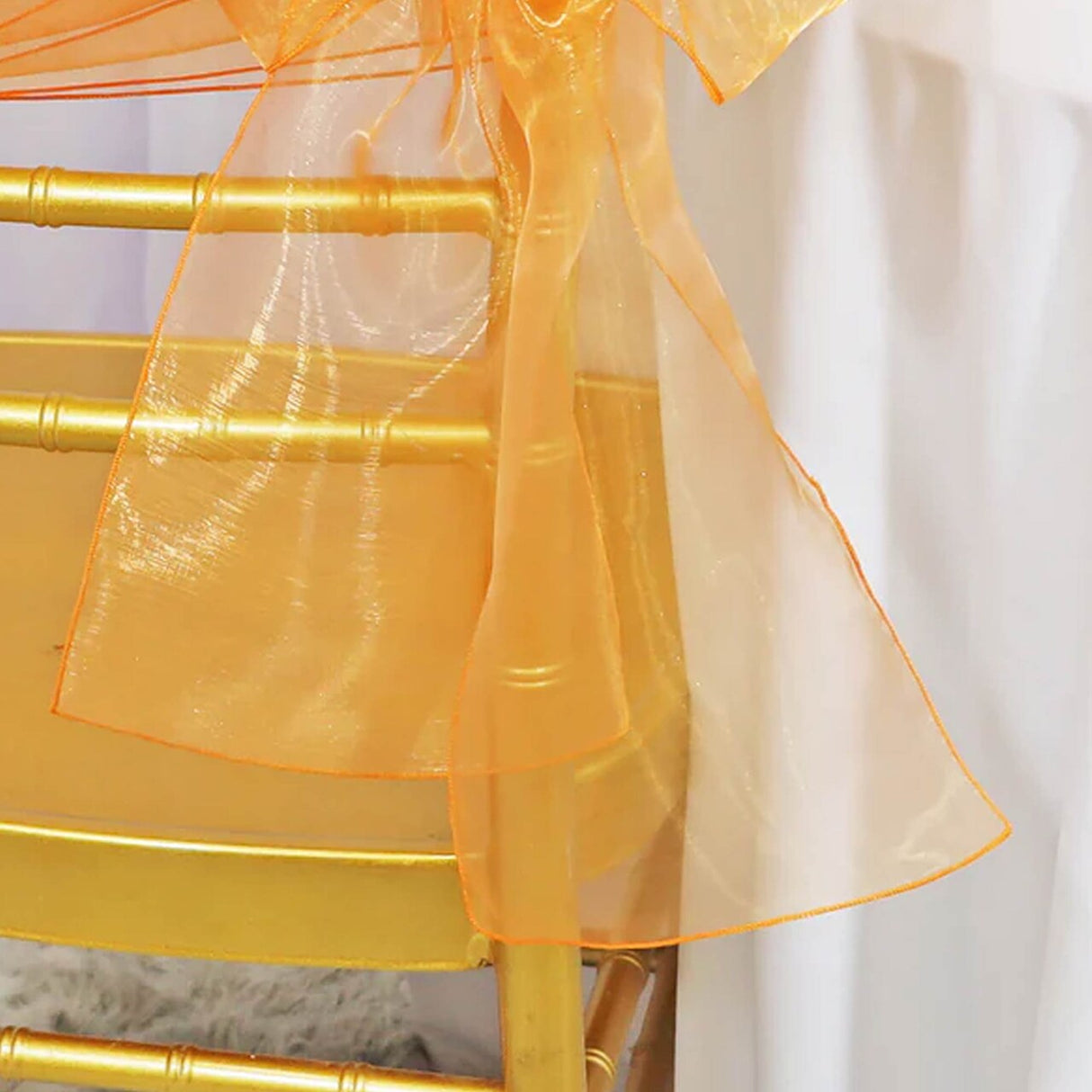 10 Pieces Tangerine Organza Chair Sashes 8"x108" Sheer Orange Chair Wraps for Events