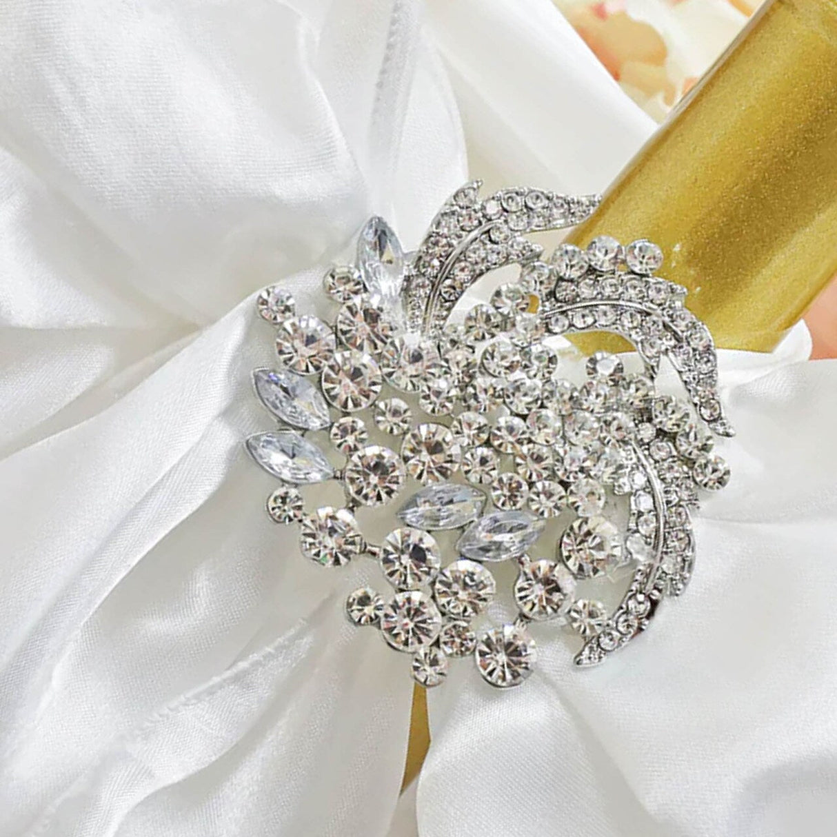 1 Piece Floral Rhinestone Chair Sash Buckle Silver Metal Accent 2 Inch Width