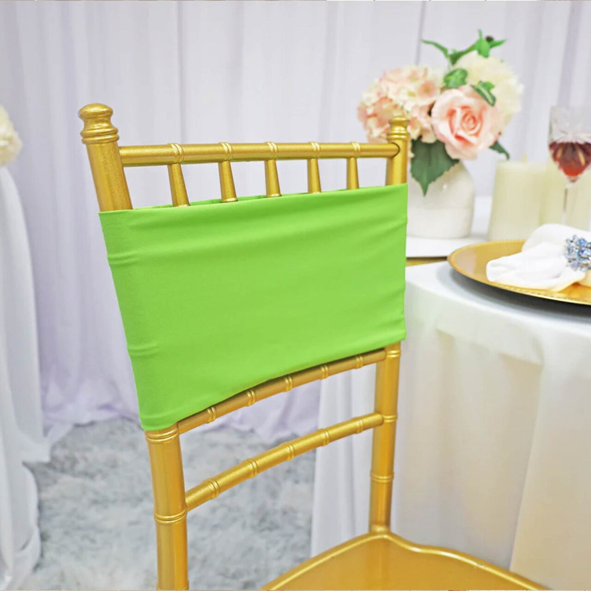 10 Pieces Apple Green Stretch Spandex Chair Bands for Banquet Chairs 7 x 13 Inches