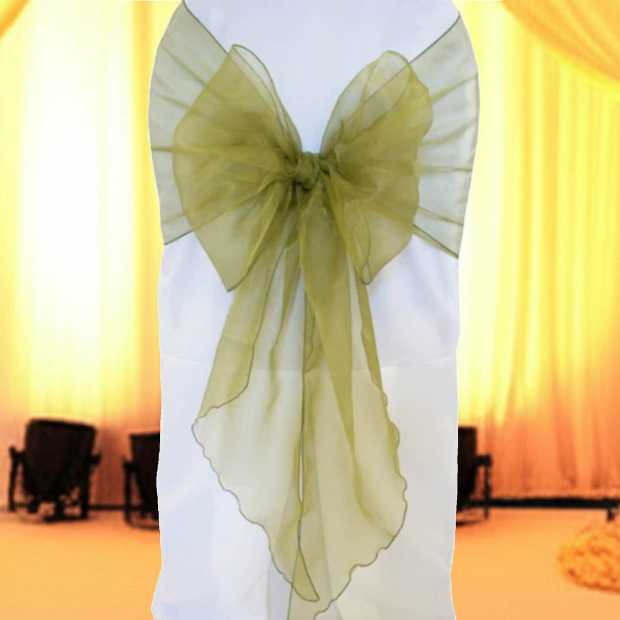 10 Pieces Moss Green Angle End Organza Chair Sashes, 12"x116" Elegant Event Wraps