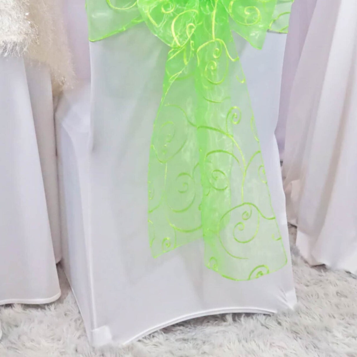 10 Pieces Apple Green Embroidered Sheer Organza Chair Sashes 8"x108" for Elegant Occasions
