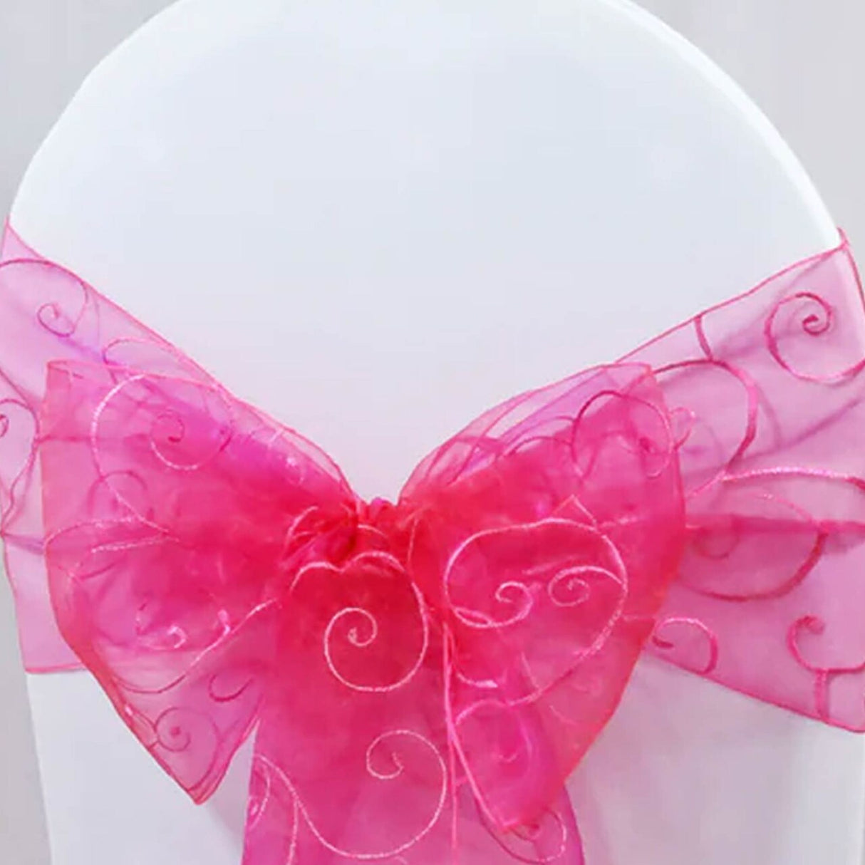 10 Pieces Fuchsia Embroidered Organza Chair Sashes Sheer Elegant Event Decor Bows 8"x108"