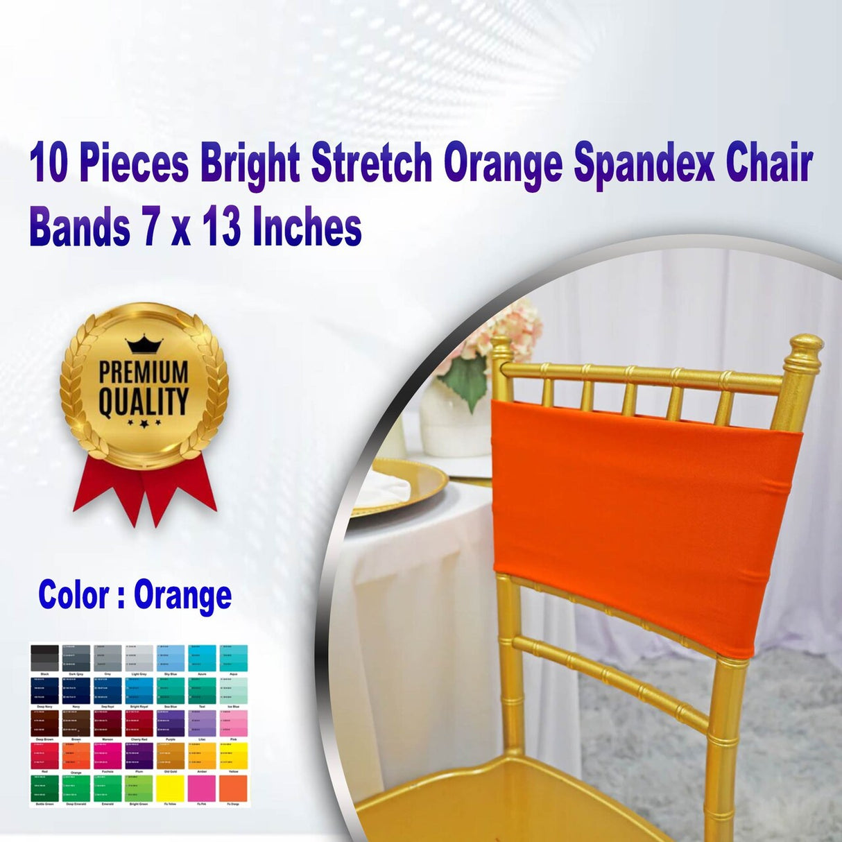 10 Pieces Bright Stretch Orange Spandex Chair Bands 7 x 13 Inches