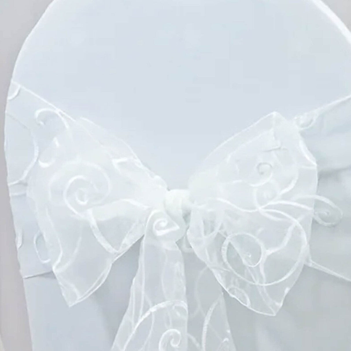 10 Pieces White Embroidered Organza Chair Sashes Elegant Sheer Wedding Decor Wraps 8"x108"