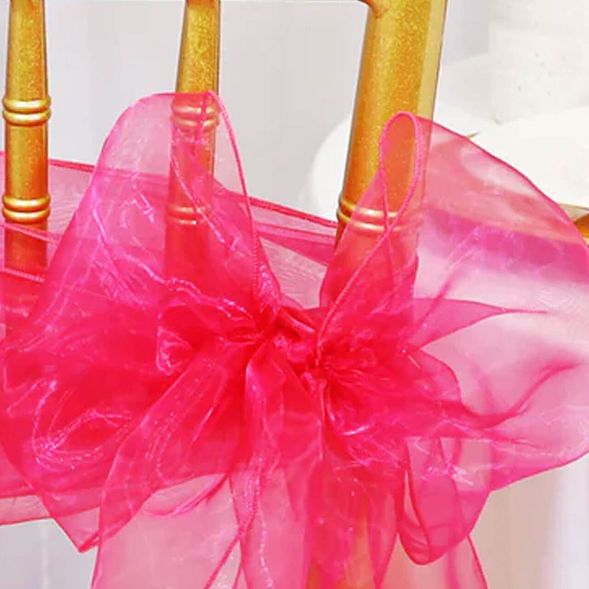 10 Pieces Fuchsia Organza Chair Sashes 8"x108" Sheer Chair Decor for Wedding & Events