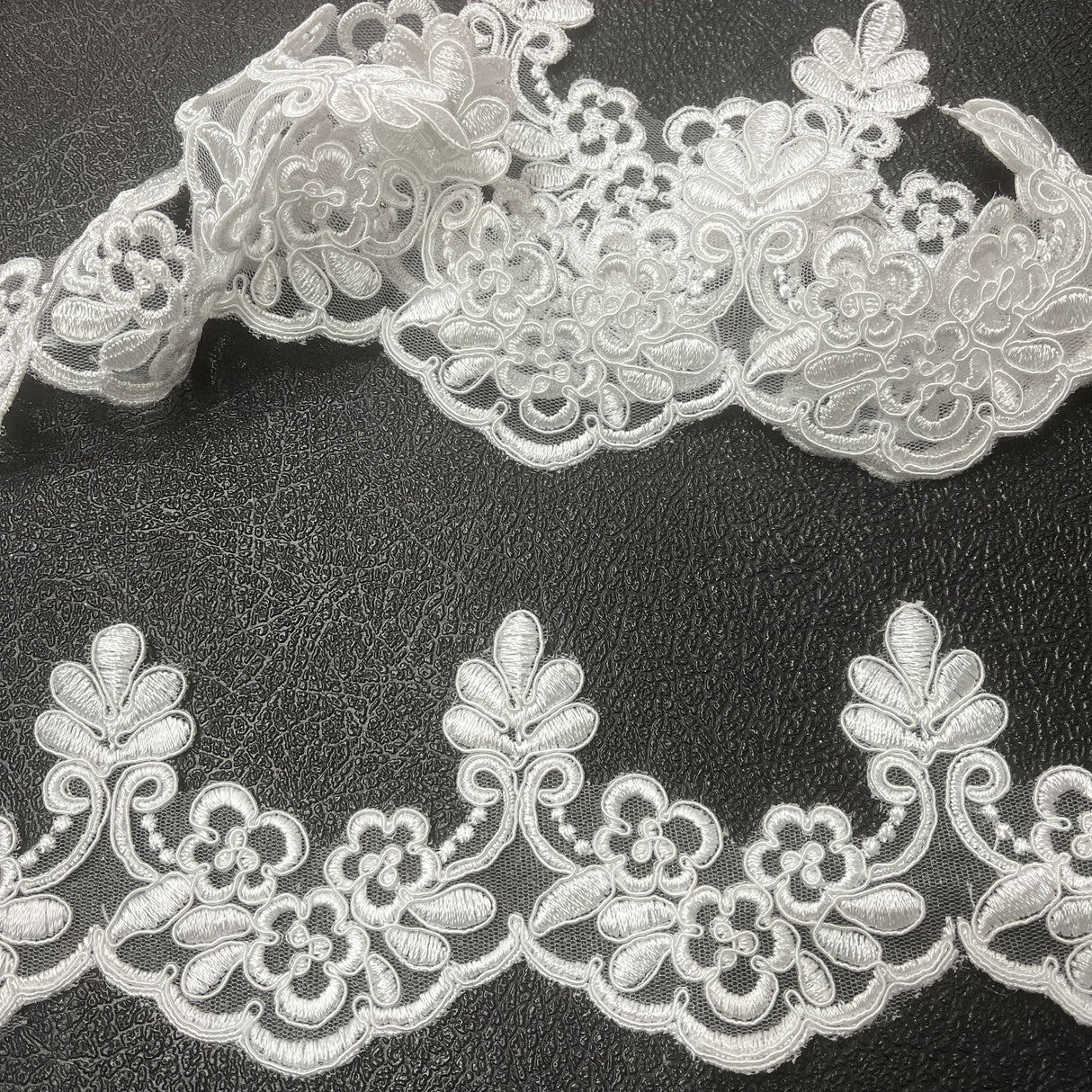 1 Yard Corded Lace Trimming on Net Mesh – 3" Wide Metallic | Embroidered Floral Lace for Special Occasions