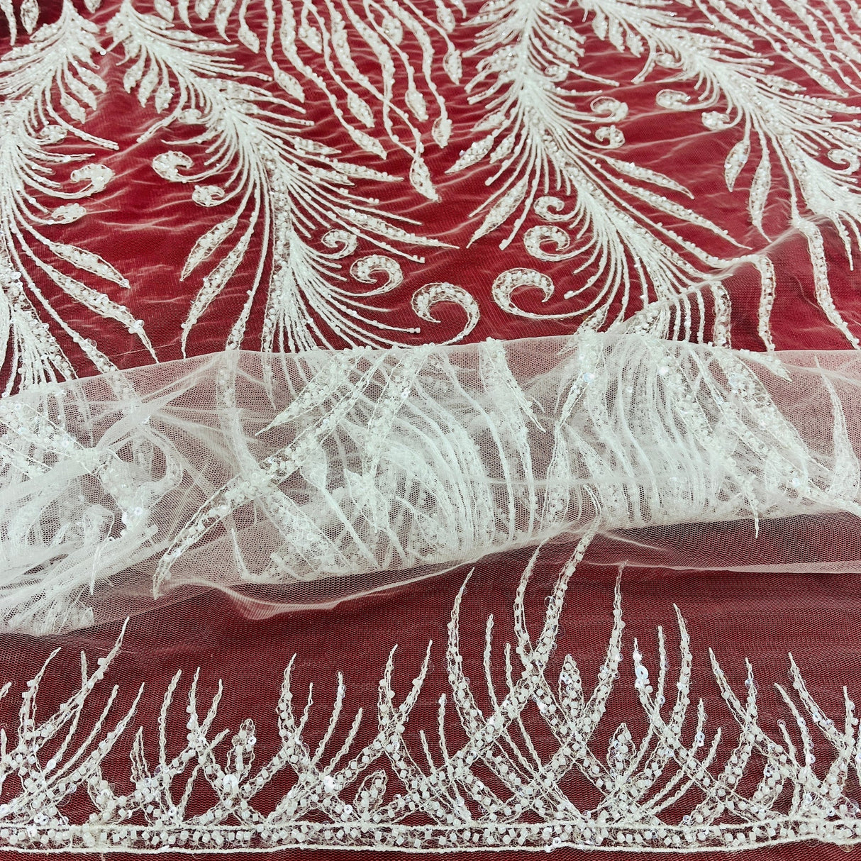 1 Yard Beaded Lace Fabric Embroidered on Polyester Net Mesh, 52" Wide Bridal & Evening Fabric