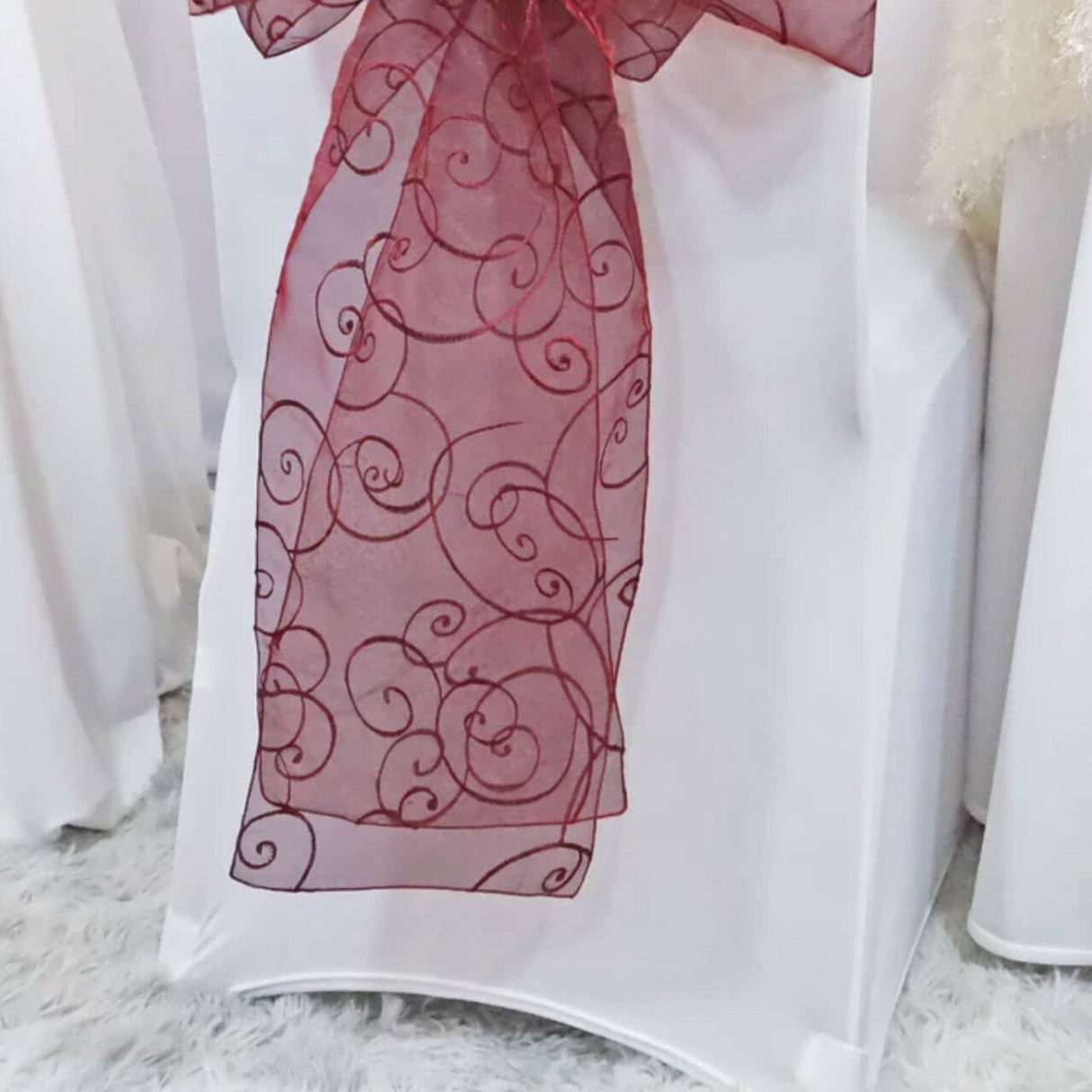 10 Pieces Burgundy Elegant Embroidered Organza Chair Sashes 8"x108" for Special Events