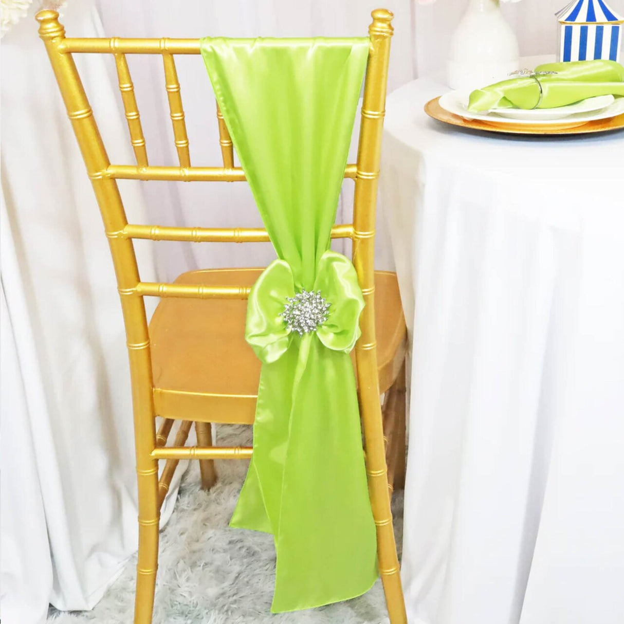 10 Pieces Satin Chair Sashes 8 by 108 inches Key Lime