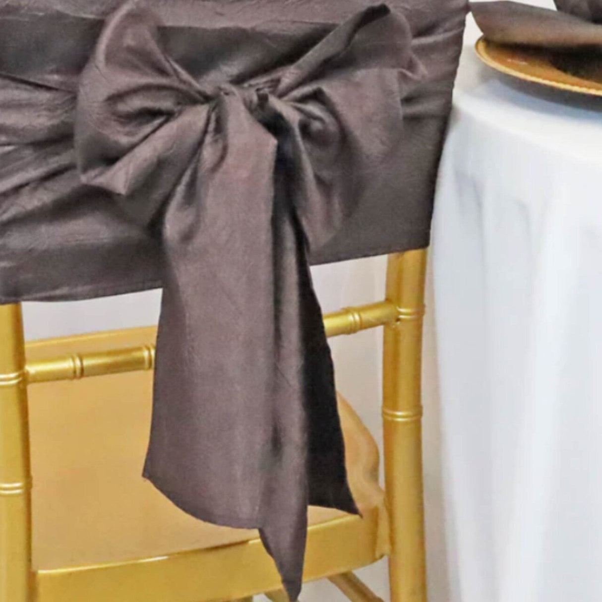 10 Pieces Chocolate Crushed Taffeta Chair Wraps, 9.5"x108" Elegant Event Bands
