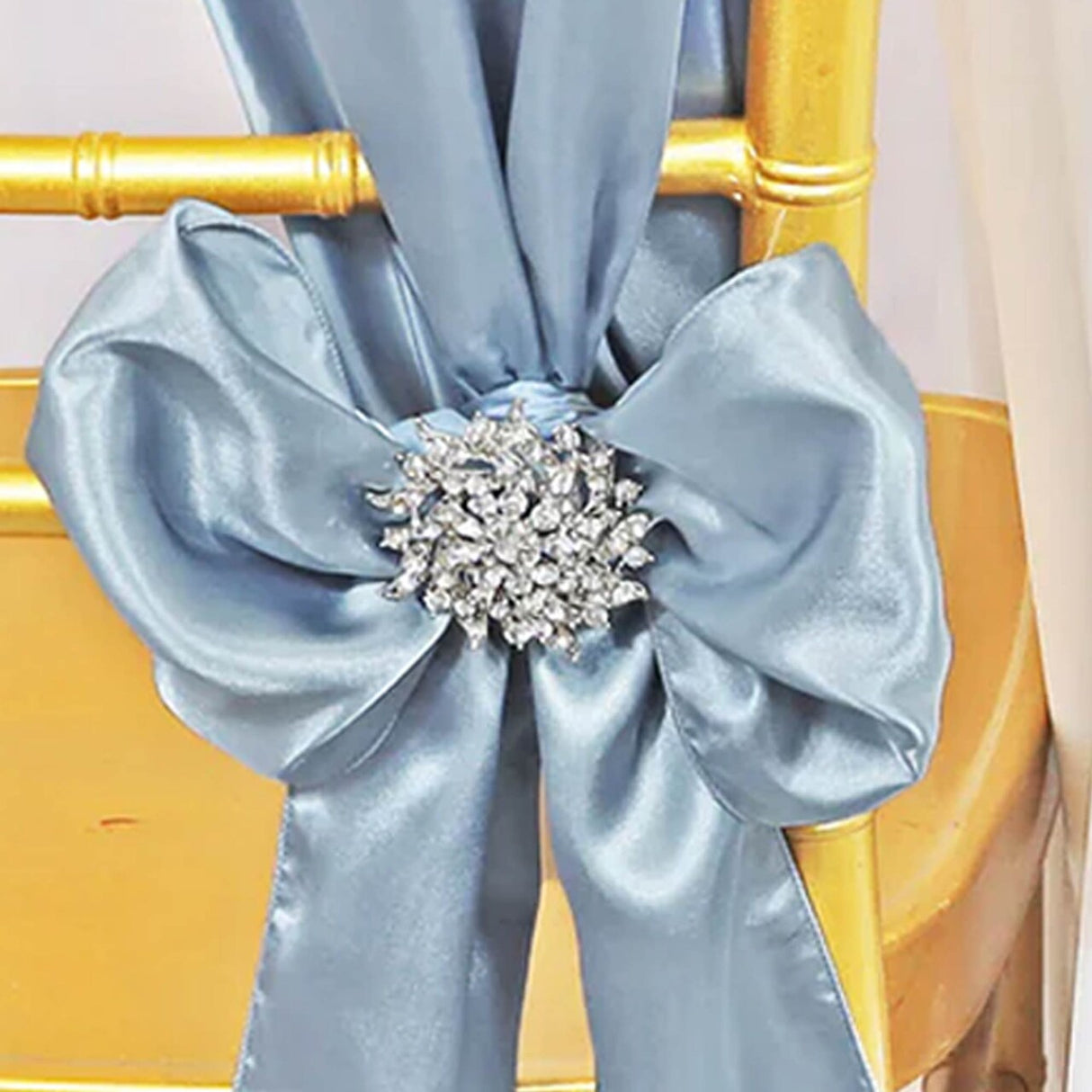 10 Pieces Dusty Blue Satin Chair Sashes 8"x108" Elegant Bow Accents