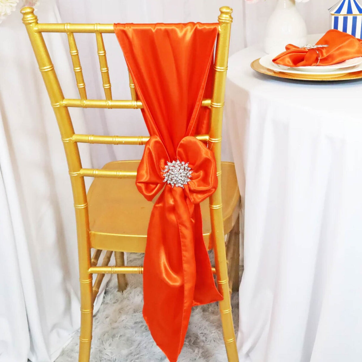10 Pieces Orange Smooth Satin Chair Sashes, 8"x108" Decorative Accents