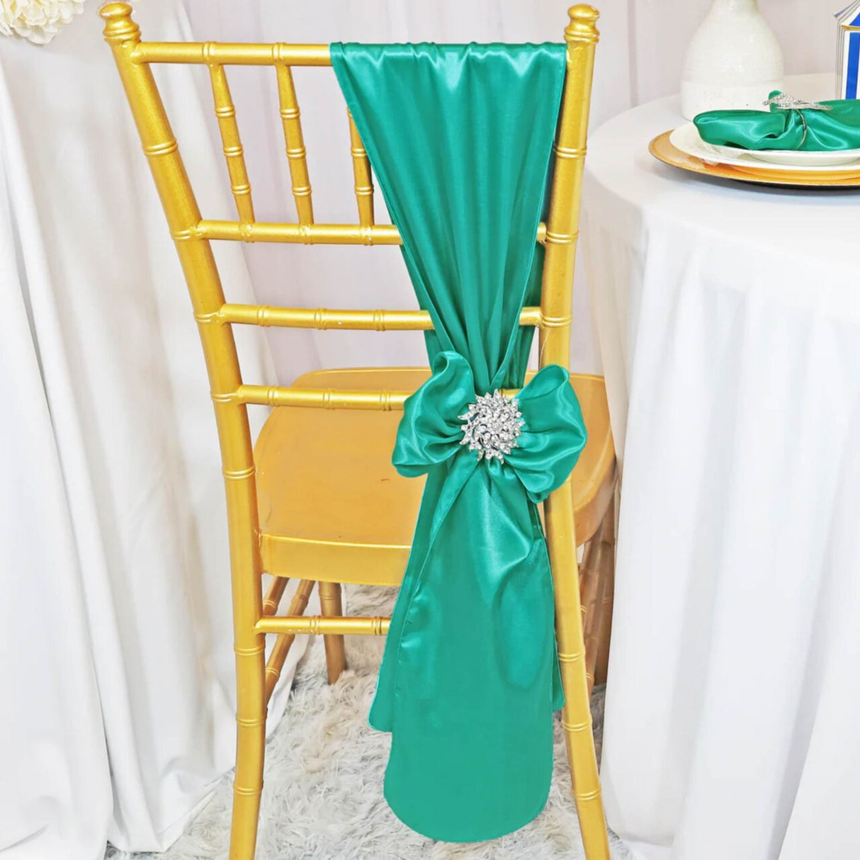 10 Pieces Jade Satin Chair Bands, 8"x108" Elegant Event Wraps