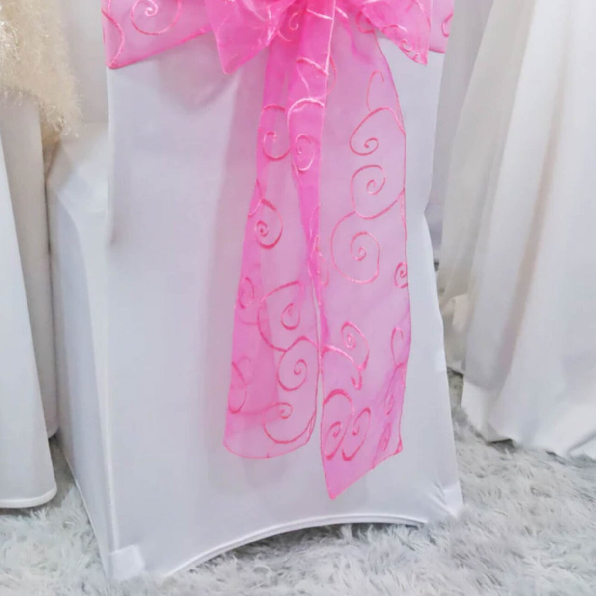 10 Pieces Bubble Gum Embroidered Organza Chair Sashes, Sheer 8"x108" Vibrant Decor