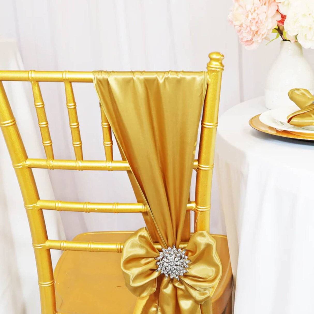 10 Pieces Gold Luxury Satin Chair Ties, 8"x108" Party Accessories