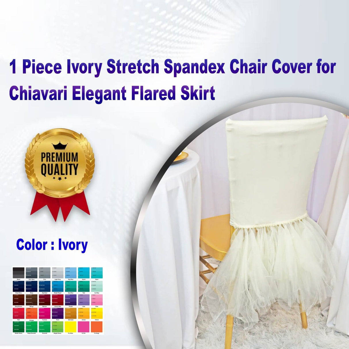 1 Piece Pewter & Charcoal Ballerina Spandex Chiavari Chair Cover Sleek Stretch Fit with Flowing Skirt