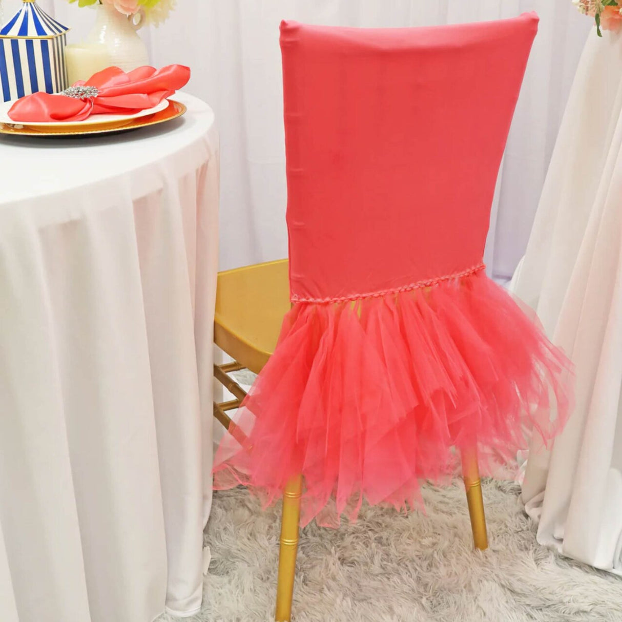 1 Piece Chocolate Luxe Spandex Chiavari Chair Cover with Flowing Ballerina Skirt