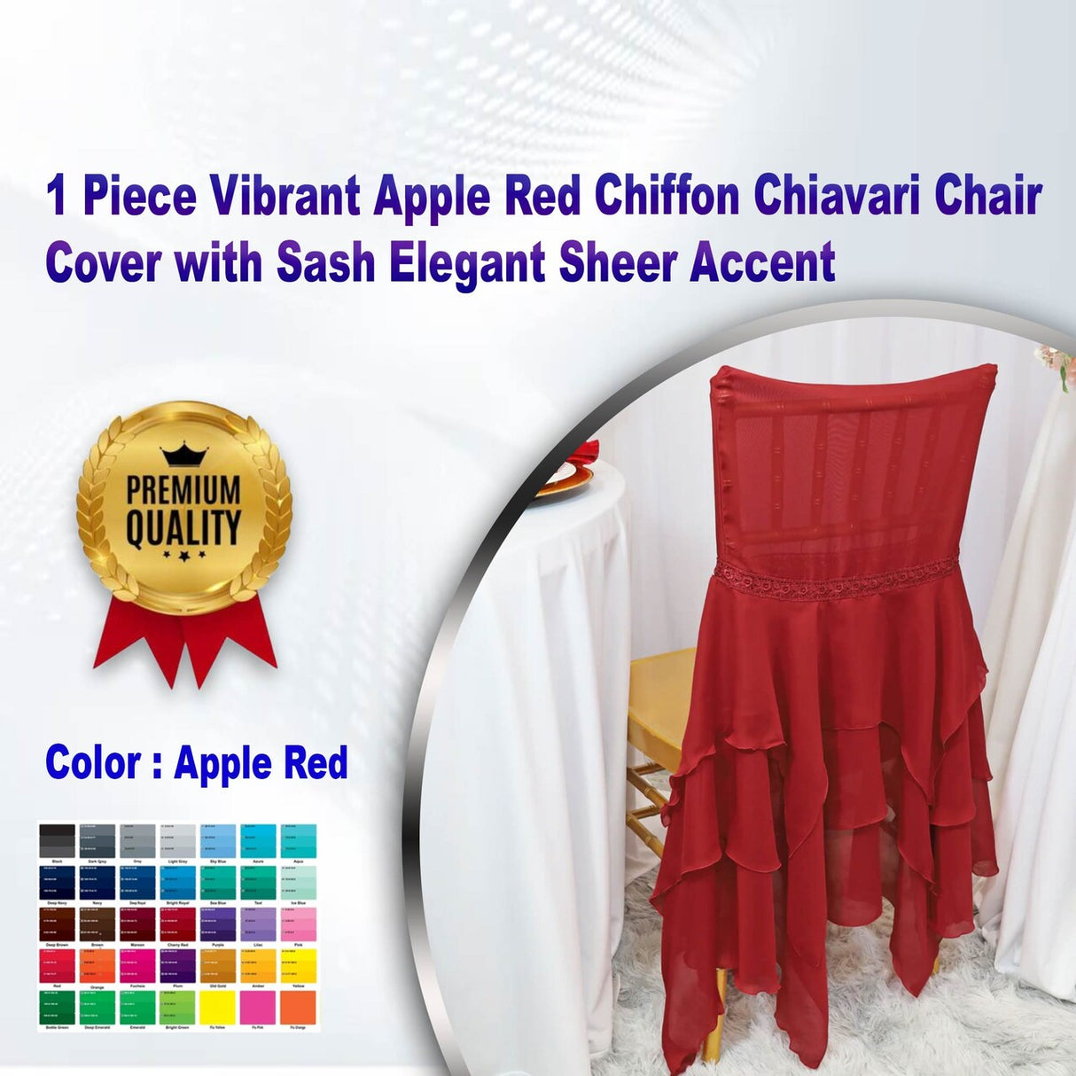 1 Piece Vibrant Apple Red Chiffon Chiavari Chair Cover with Sash Elegant Sheer Accent