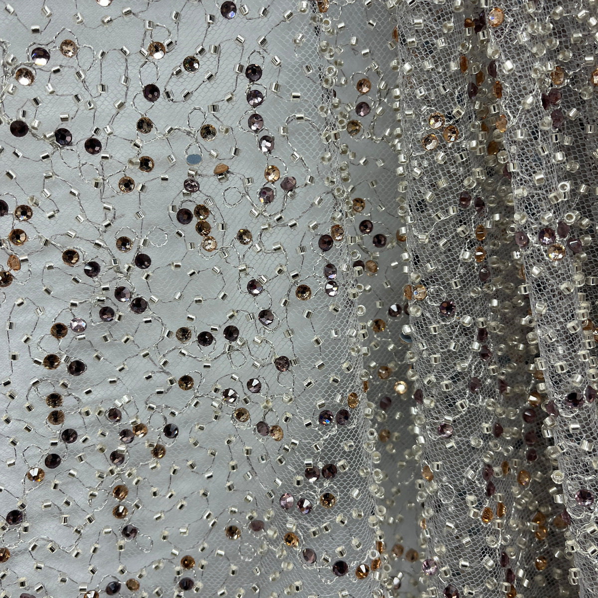 1 Yard Beaded Lace Fabric Embroidered on 100% Polyester Net Mesh, Elegant Sheer Textile