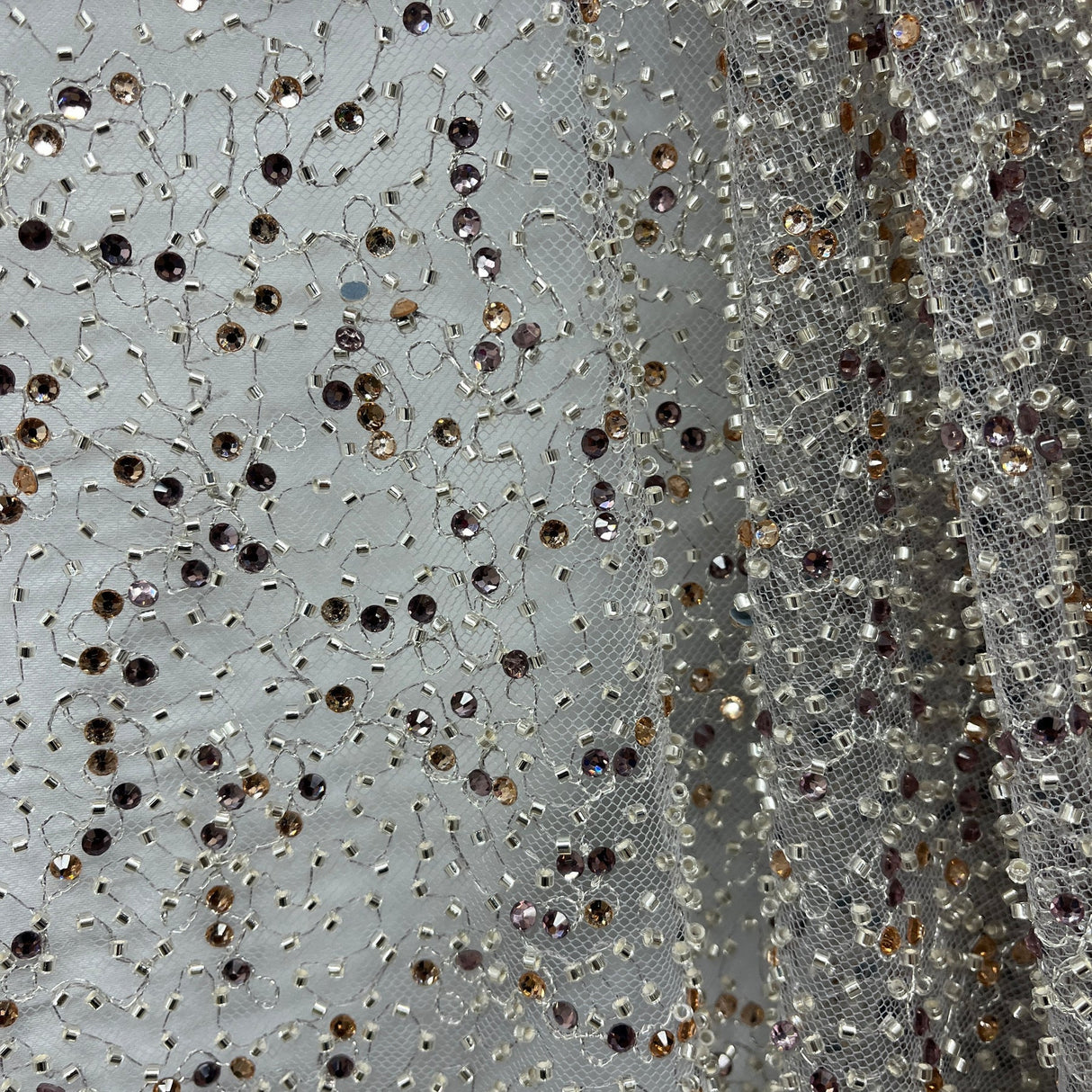 1 Yard Beaded Lace Fabric, 60" Wide Embroidered Polyester Net Mesh with Pearls & Sequins for Bridal, Evening & Dance Wear