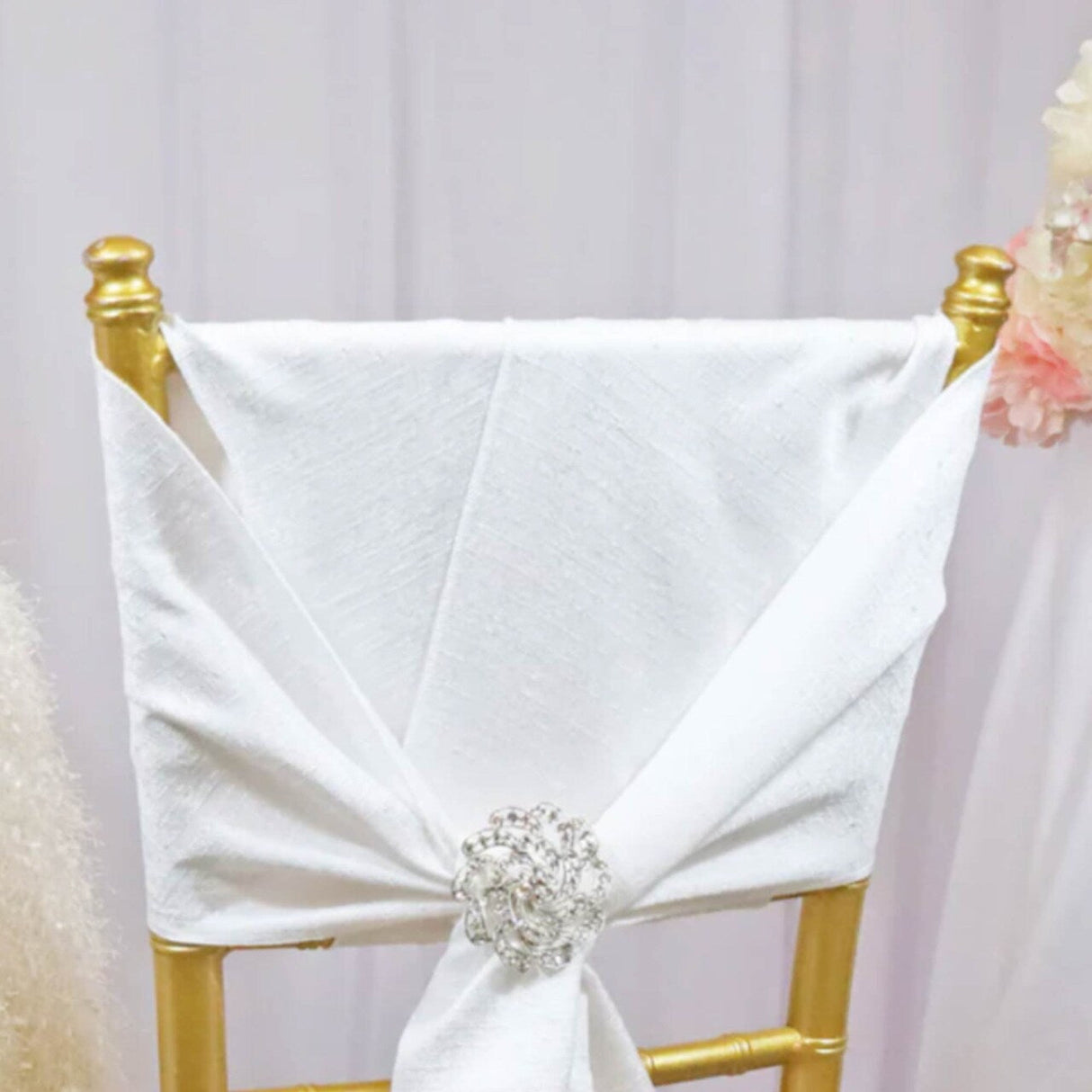 10 Pieces White Sequin Poly Flax Burlap Chair Sashes, Rustic Glam 8"x108" Decor