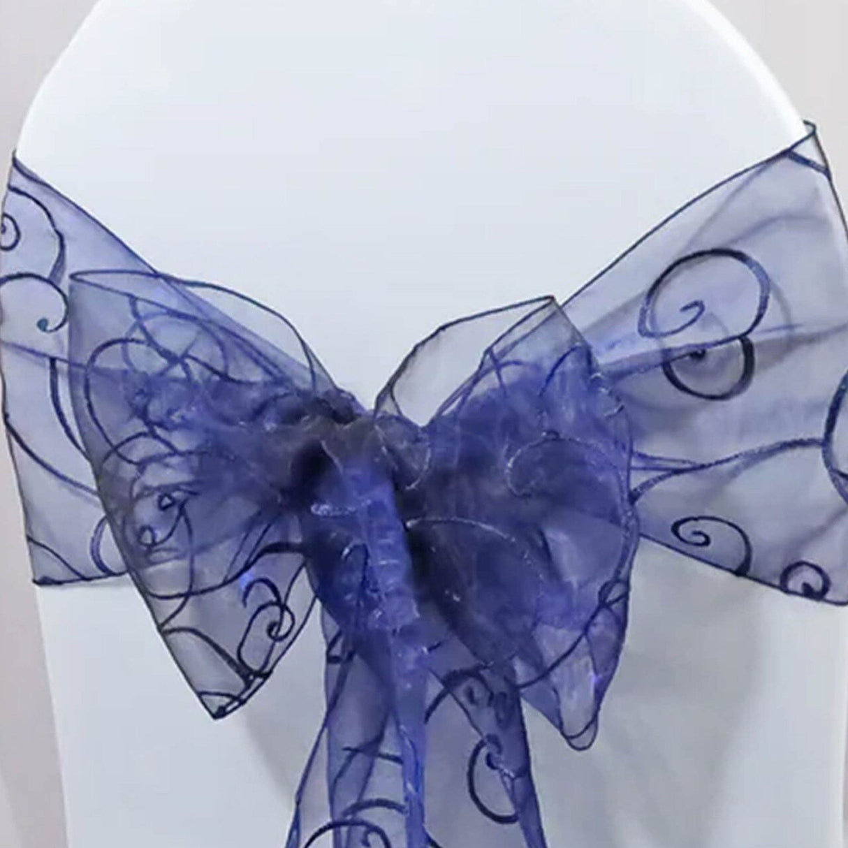 10 Pieces Embroidered Organza Chair Sashes in Deep Navy Blue Elegant Event Accent 8"x108"