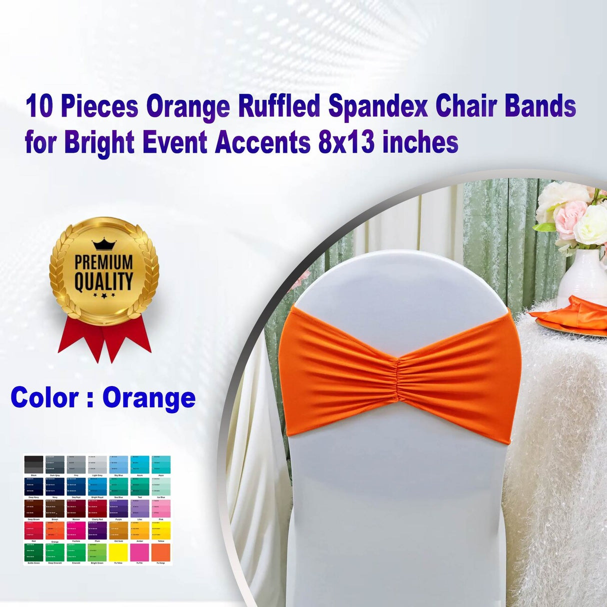 10 Pieces Orange Ruffled Spandex Chair Bands for Bright Event Accents 8x13 inches